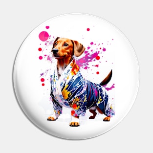 Vibrant Dachshund in Colorful Kimono Inspired by Japanese Culture Pin