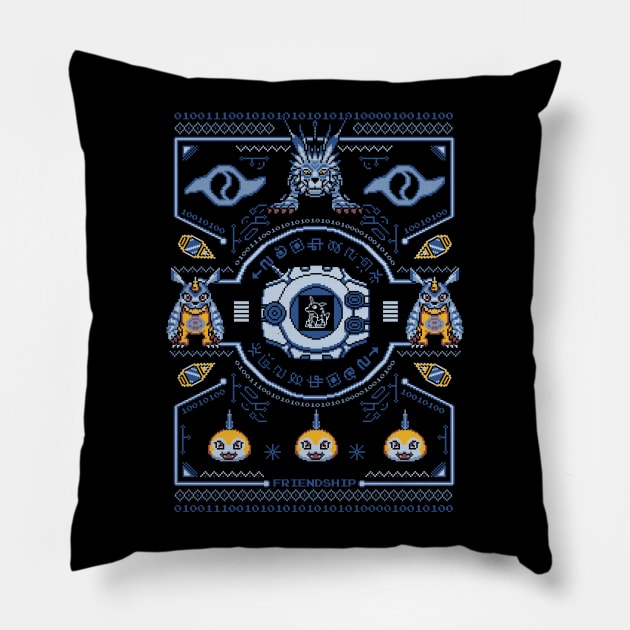 Gabumon Digimon Sweater - Garurumon Crest of Friendship - Pixel art Pillow by Typhoonic