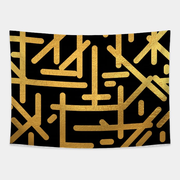 Black Gold colored abstract lines pattern Tapestry by jodotodesign