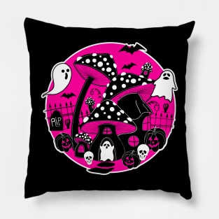 Mushroom Halloween Hot Pink Spooky Fairy House Pillow