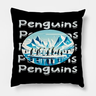 Cute Penguins in Antarctica Ice Landscape Pillow