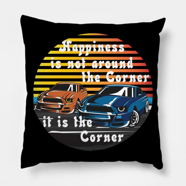 Happiness Is The Corner For Drift Racers Pillow by ArtisticRaccoon