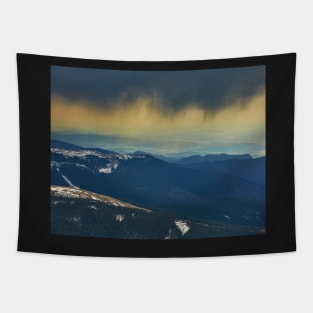 Curtains of torrential heavy rain in the mountains Tapestry