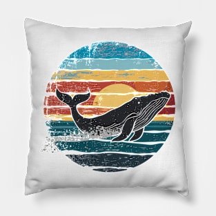 Beach Sunset Humpback Whale Ocean Animal Lover Retro Vintage Pillow