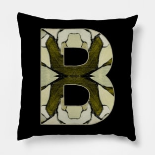 Letter B Monogram Initial Olive Green Pearl White Aesthetic Abstract Pattern Painting On Canvas Pillow