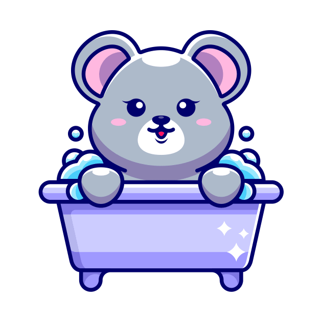 Cute mouse in a bathtub cartoon character by Wawadzgnstuff