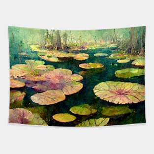 Watercolor Lilly pads in swamp Tapestry