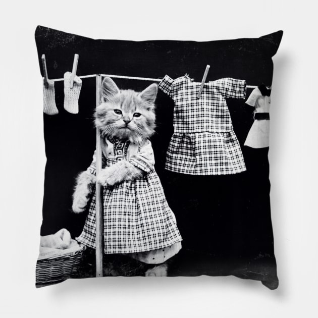 Vintage Black and White Kitty Laundry Photo Pillow by AlondraHanley