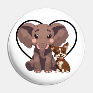 Elephant and Dog Friends Pin