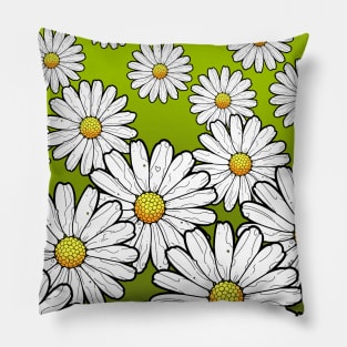 Daisies pattern on green grass Pillow