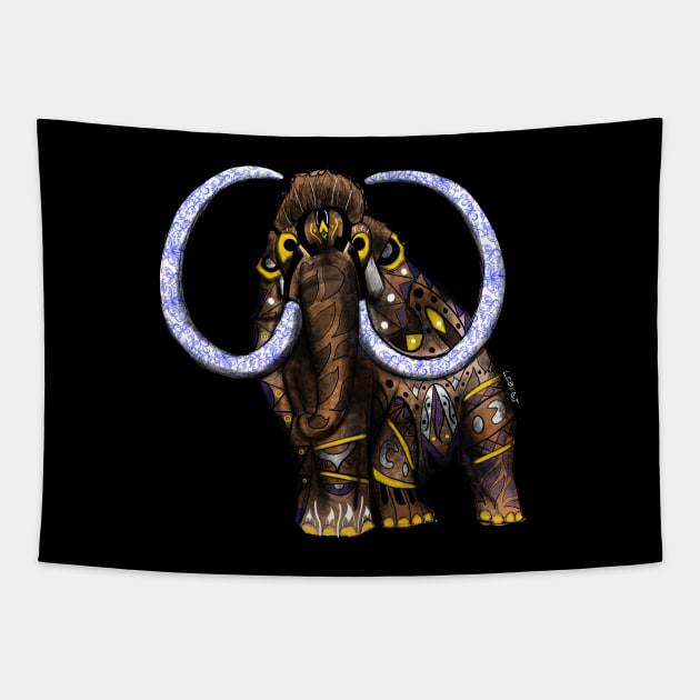 elephant mammoth in tribal totonac pattern zentangle ecopop Tapestry by jorge_lebeau