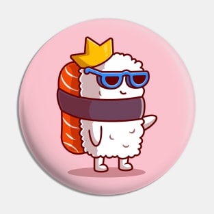 Cute King Salmon Sushi With Glasses Cartoon Pin