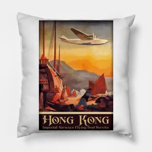 Hong Kong, Imperial Flying Boat Service - Vintage Travel Poster Design Pillow