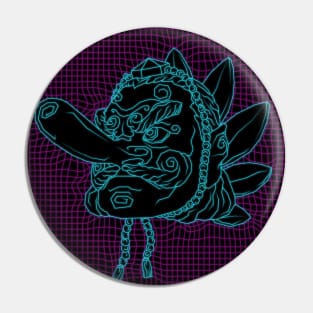 Aesthetic Synthwave Neon Blue Tengu Pin