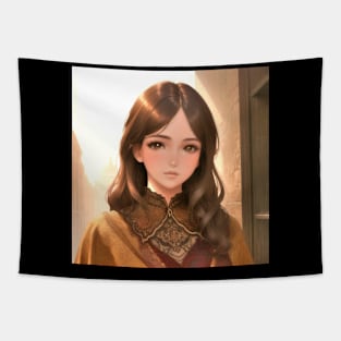 Girl Sad Eyes Painting Wall Art Tapestry