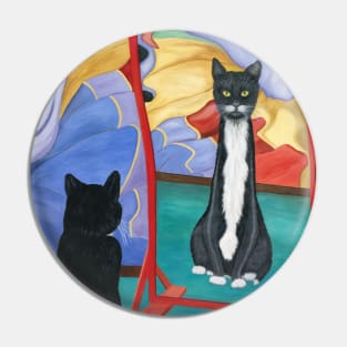 Tuxedo Cat in Fun House Skinny Mirror Pin