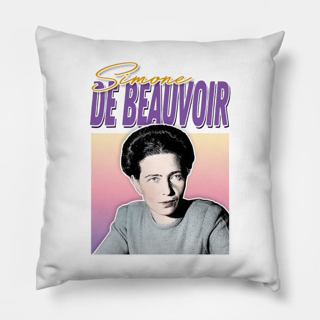 Simone De Beauvoir / Retro Styled Fan Art Design Pillow by DankFutura