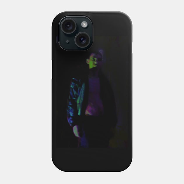 Portrait, digital collage and special processing. Beautiful guy in sport suit with bare torso. Violet and green. Some glow on right. Phone Case by 234TeeUser234