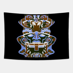 totem helm in ecopop olmec sentinel pattern art in alien framework of veracruz Tapestry