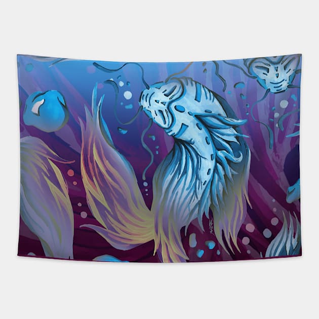 Ocean Sea Koi Tapestry by hybridgothica