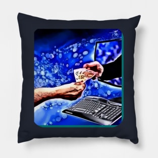 Hand to hand paying through screen abstract make money Pillow