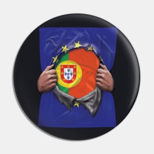 Portugal Flag European Union Flag Ripped Open - Gift for Portuguese From Portugal Pin