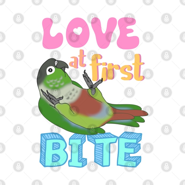 Love at first bite Green Cheeked Conure Funny Birb merch Parrot Kawaii by FandomizedRose