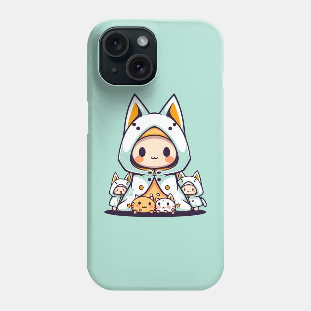 Kawaii Cat Wizard with Kitty Creatures - Cute Anime Art Phone Case by Chibidorable