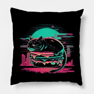 Retro Synthwave Catburger Pillow