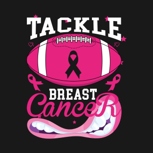 Woman Tackle Football Pink Ribbon Breast Cancer Awareness T-Shirt