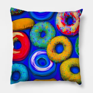 Colorful Donuts Blue Pillow