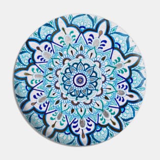 Gold Silver Blue Mandala Pin