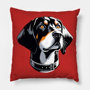 Stunning and Cool Black and Tan Coonhound Monochrome and Gold Portrait for Father's Day Pillow