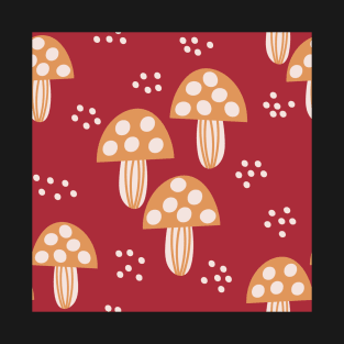 Forest of mushrooms in mustard and cool red T-Shirt