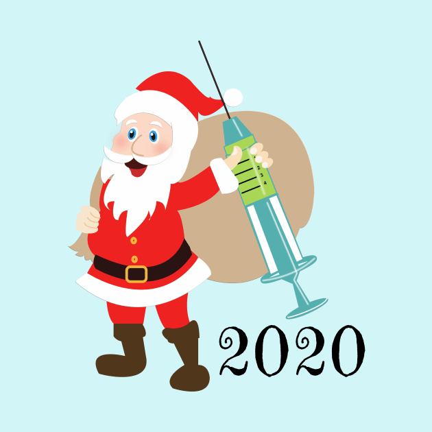 Santa 2020 delivering vaccine by designInk