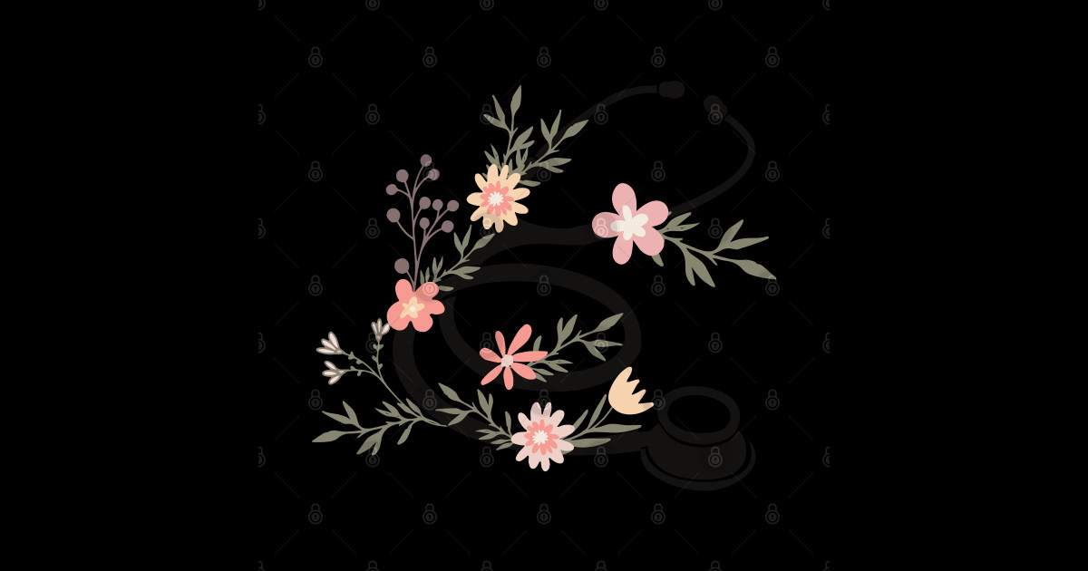 Black stethoscope with flowers - Stethoscope - Posters and Art Prints
