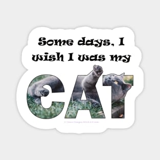 Some days I wish I was my cat - grey cat oil painting word art Magnet