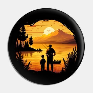 father and son fishing at sunset Pin