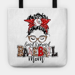 Loud And Proud Baseball Mom Messy Bun Leopard Baseball Mom Mother's Day Tote