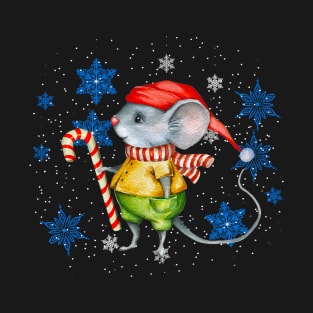 Vintage Mouse with Candy Cane Holiday and Christmas T-Shirt