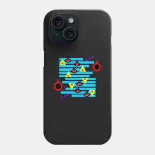 Warning Aliens Up Ahead! A fun abstract design in bright blue, red, yellow and purple. Perfect for fans of sci-fi and retro arcade games. Phone Case