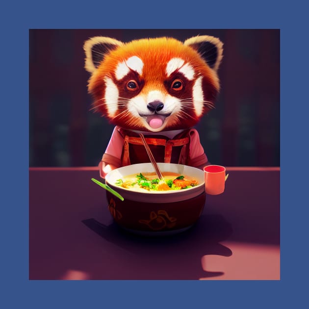 Kawaii Red Panda Eating Ramen by Grassroots Green