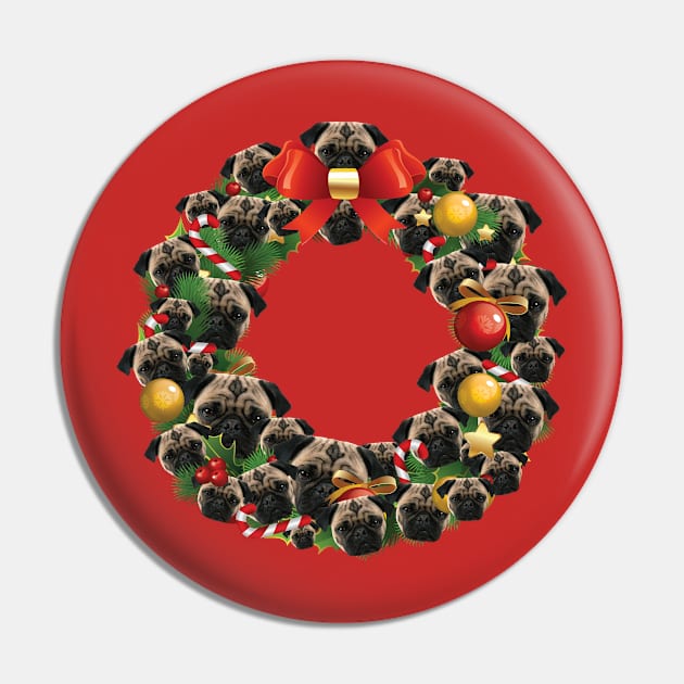 Pug Dog Multiface Christmas Wreath Pin by Rebus28