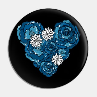 Blue Heart of Roses and Daisies Pin