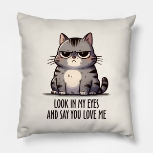 Look In My Eyes And Say You Love Me Funny Cat Pillow