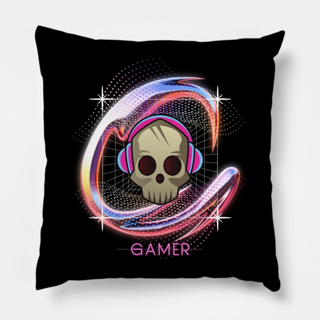 Futuristic Gamer Console Gaming Aesthetic Pillow by NostalgiaUltra