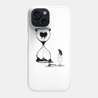 The sad girl using hammer smashing the love hourglass Phone Case