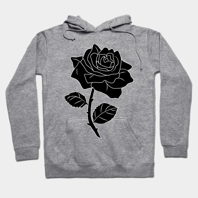 black hoodie with roses on hood