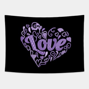 Love in Love heart Soft Lilac Embroidered Look Tapestry