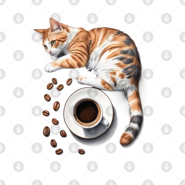 Cute Cat and Espresso Coffee Beans and Cup Design by TF Brands